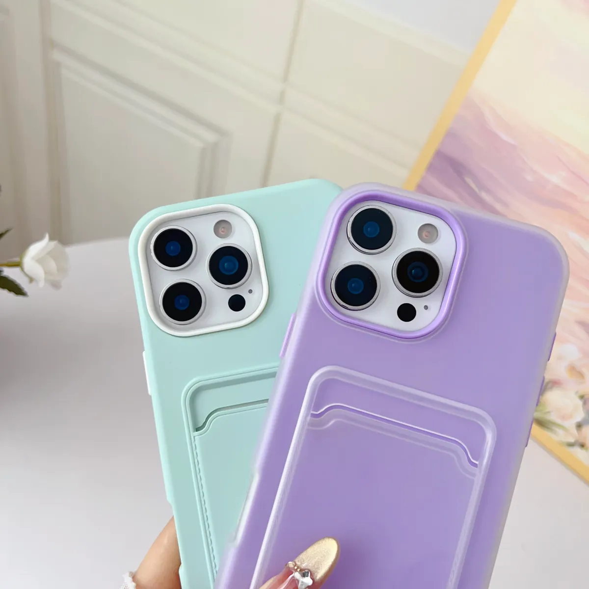 新款卡包iPhone16pro手机壳适用15苹果14promaxTPU13插卡槽12二合一卡套一体PC男女款门禁卡IP16带卡包15plus保护套 - 图片 3