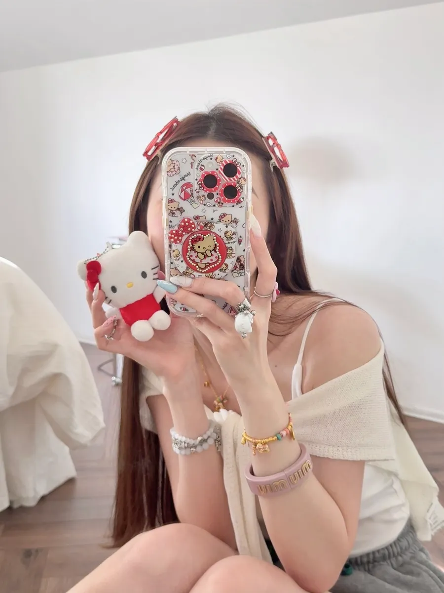 360折叠旋转支架花朵镜头游泳圈Kitty适用16ProMax苹果手机壳iPhone15Pro防摔13p男女款15保护套 - 图片 10