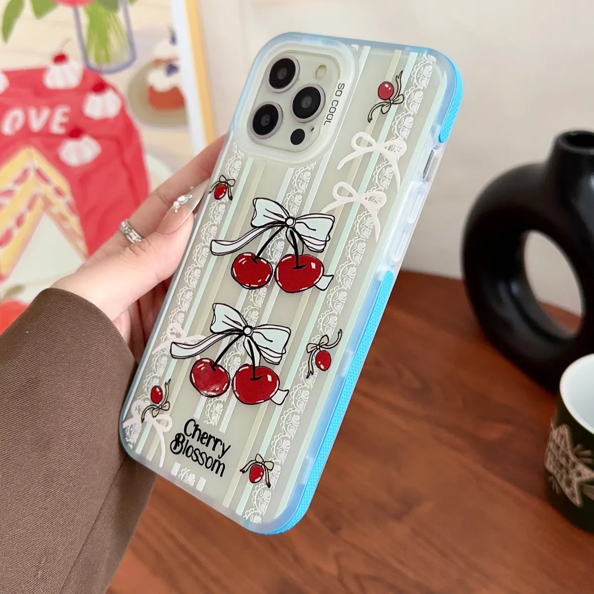 ins可爱奶蓝狗狗乐园樱桃印花韩系14适用iphone16promax苹果16pro手机壳苹果16/13软壳15Promax保护套女手机外壳 - 图片 6