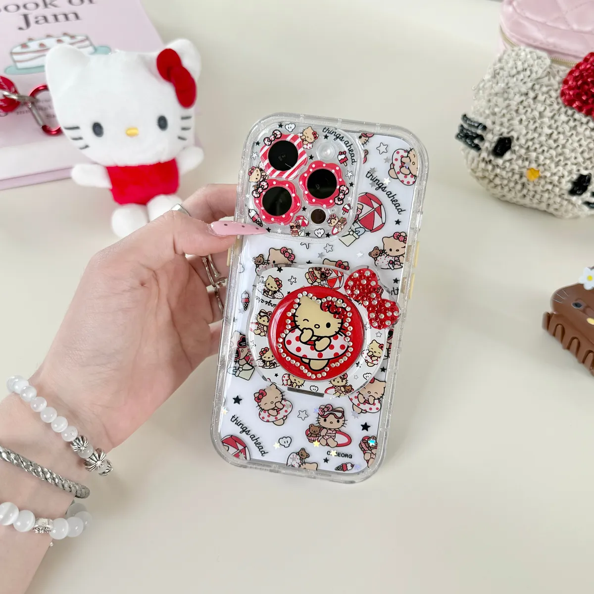 360折叠旋转支架花朵镜头游泳圈Kitty适用16ProMax苹果手机壳iPhone15Pro防摔13p男女款15保护套 - 图片 6