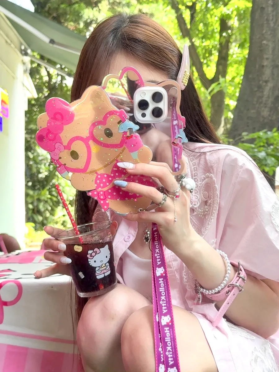斜背推拉镜子黑皮海岛比基尼helloKitty适用16ProMax苹果手机壳iPhone15Pro防摔13p男女款15保护套 - 图片 2