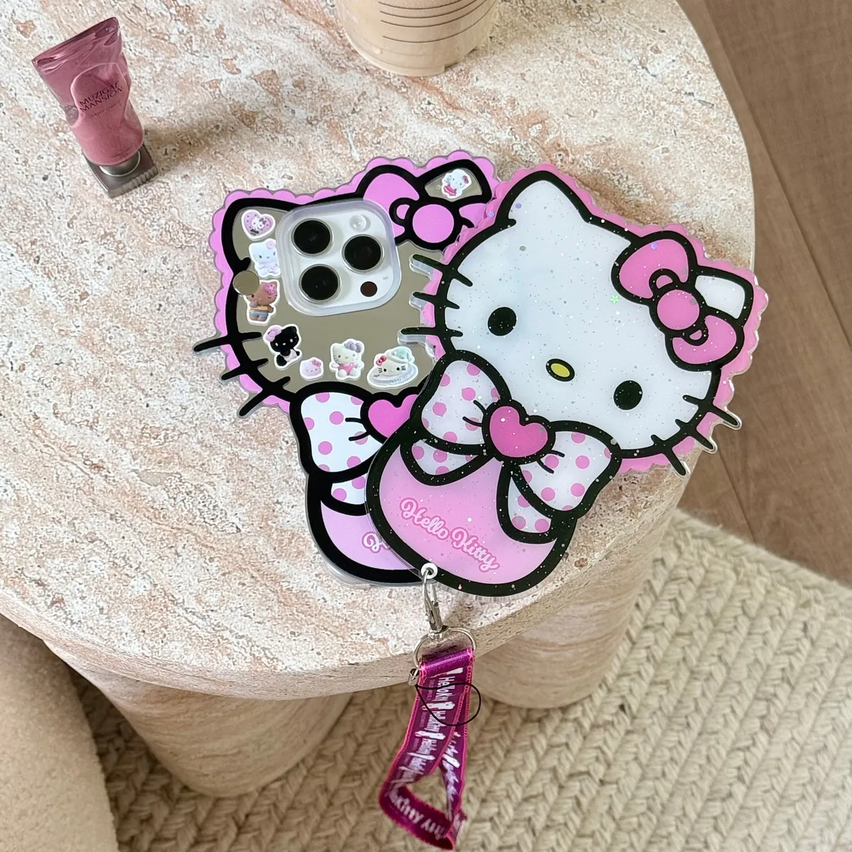 斜背推拉补妆镜Hellokitty适用16ProMax苹果手机壳iPhone15Pro防摔13p男女款15保护套