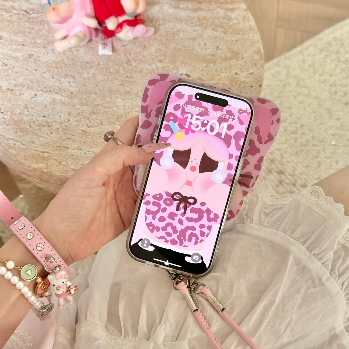 粉色豹纹哭蛙补妆镜适用可爱16ProMax苹果手机壳iPhone15Pro14pm卡通系13保护套 - 图片 4