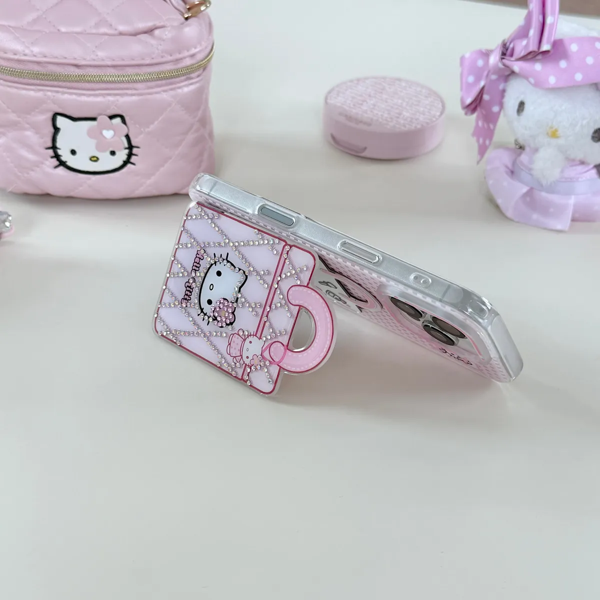 HelloKtty钻石菱格化妆包适用可爱16ProMax苹果手机壳iPhone15Pro14pm卡通系13保护套 - 图片 5
