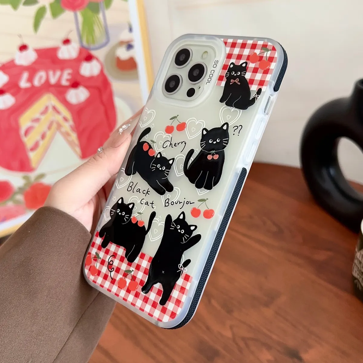 ins可爱奶蓝狗狗乐园樱桃印花韩系14适用iphone16promax苹果16pro手机壳苹果16/13软壳15Promax保护套女手机外壳 - 图片 3
