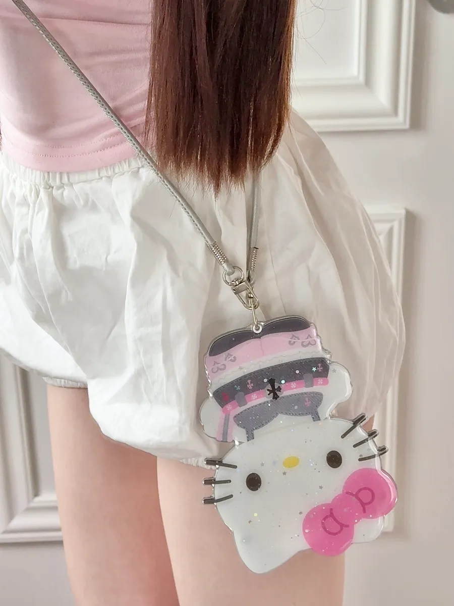 斜背推拉补妆镜克罗心Hellokitty适用16ProMax苹果手机壳iPhone15Pro防摔13p男女款15保护套
