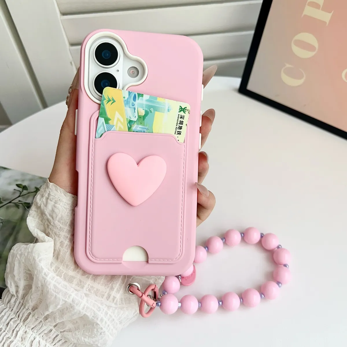 适用于苹果14iPhone手机壳13pro简约ins斜挎插卡max卡包12pro女款15纯色14plus同款11爱心手链条 - 图片 8