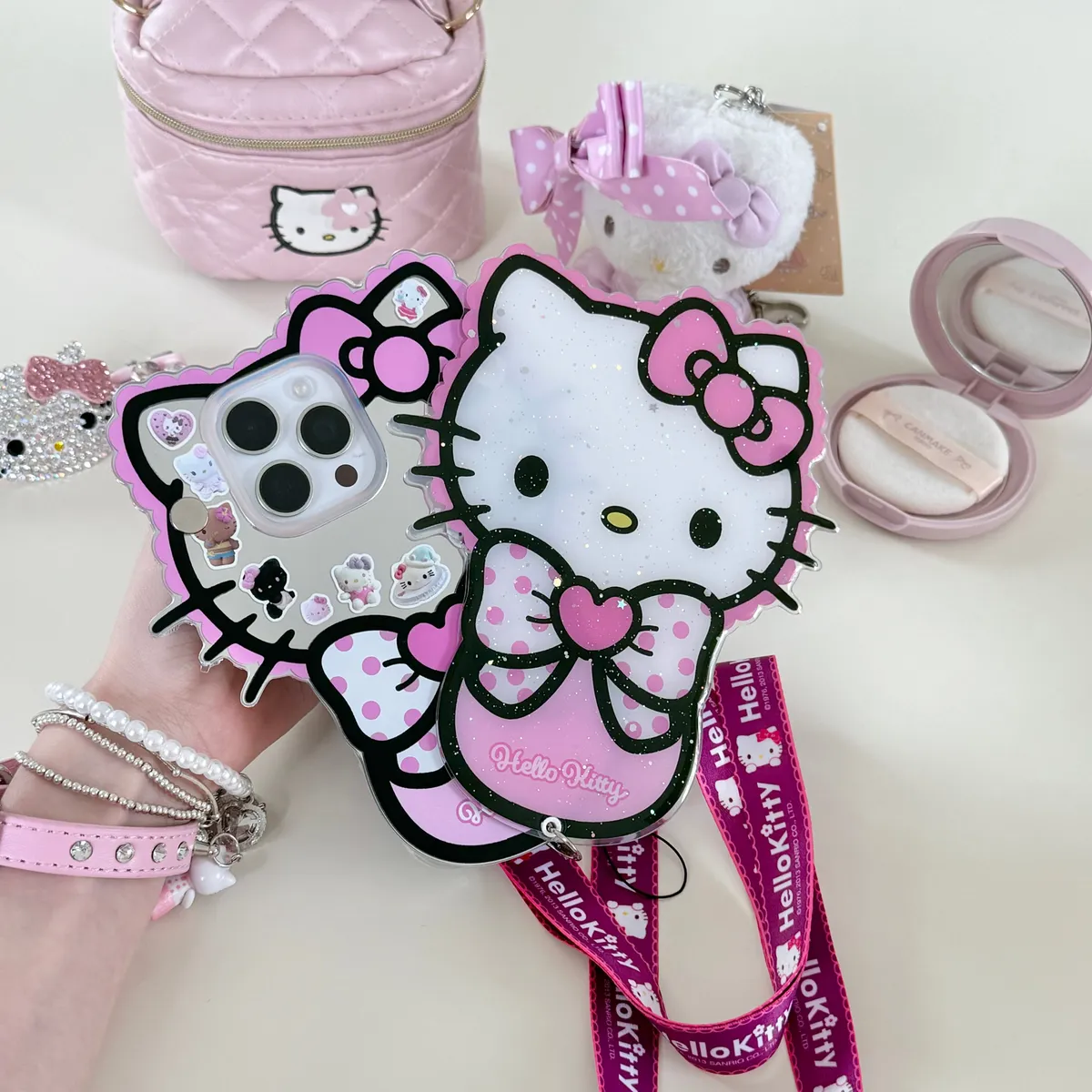 斜背推拉补妆镜Hellokitty适用16ProMax苹果手机壳iPhone15Pro防摔13p男女款15保护套 - 图片 2