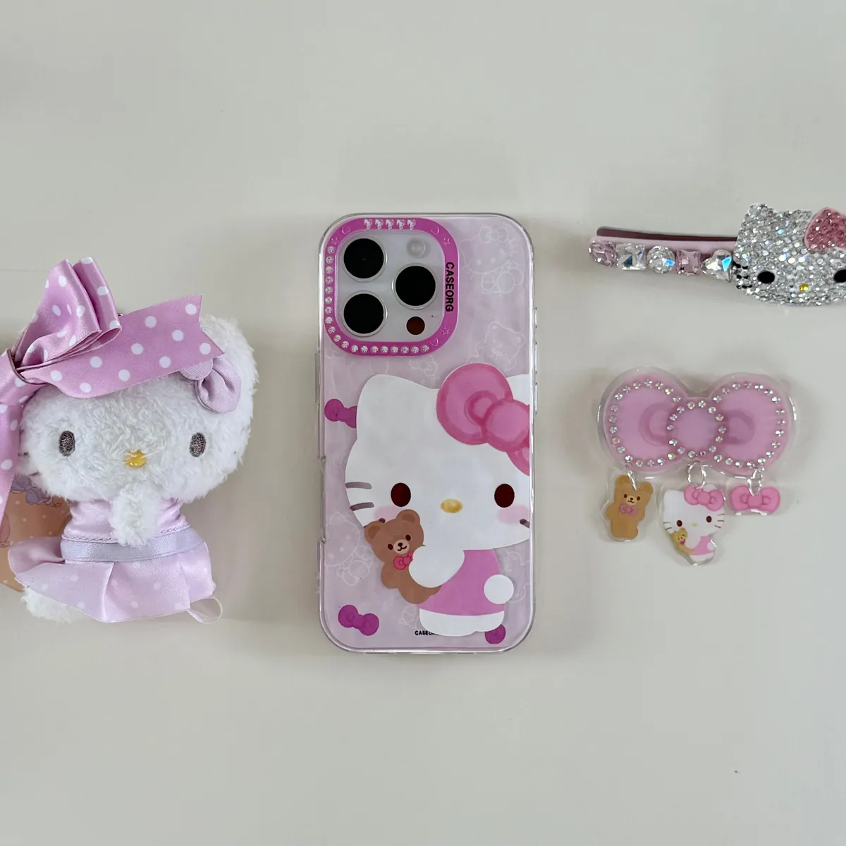 点钻褶皱 蝴蝶结Kitty折叠支架适用16ProMax苹果手机壳iPhone15Pro防摔13p男女款15保护套 - 图片 5