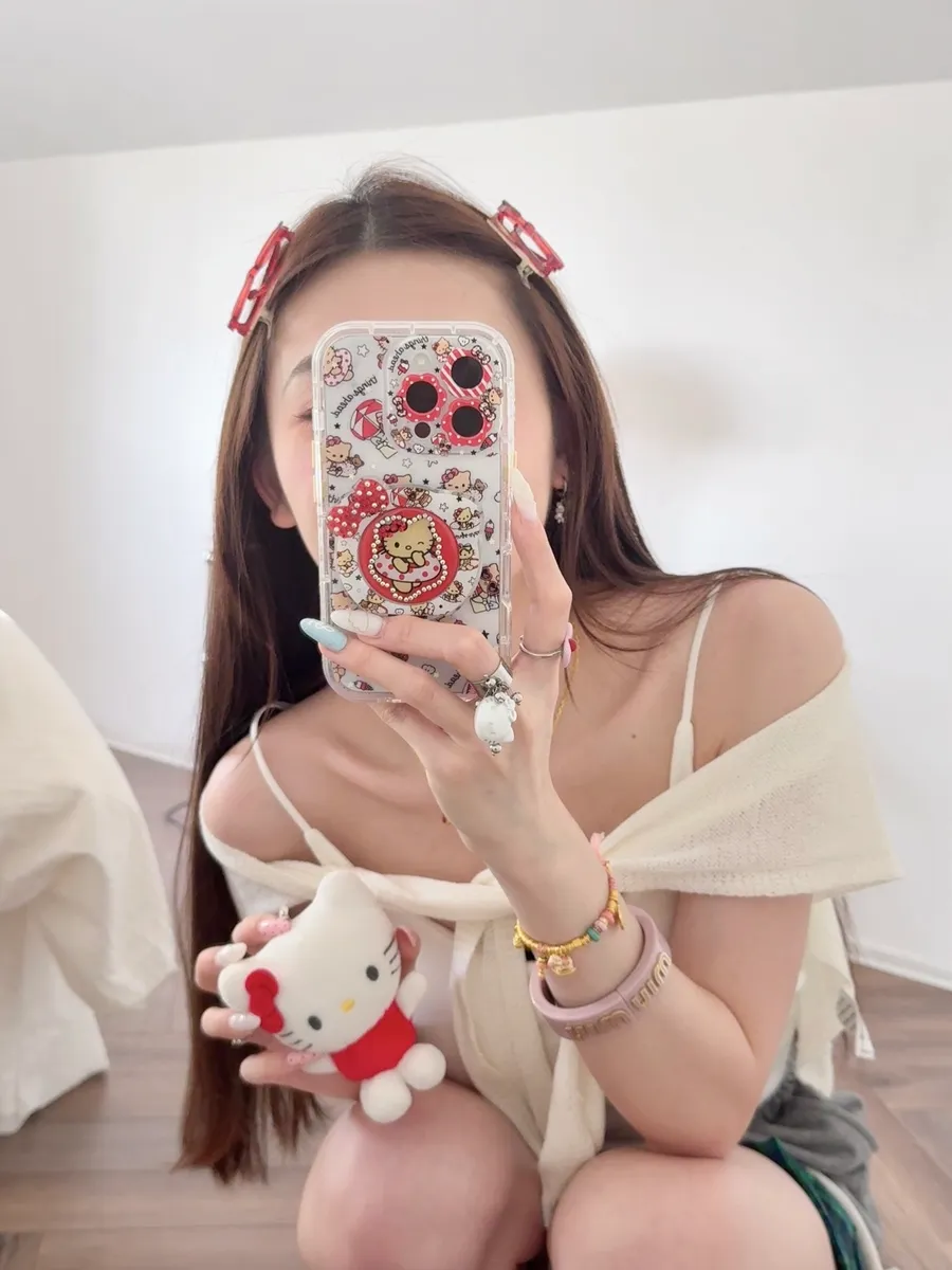 360折叠旋转支架花朵镜头游泳圈Kitty适用16ProMax苹果手机壳iPhone15Pro防摔13p男女款15保护套 - 图片 7