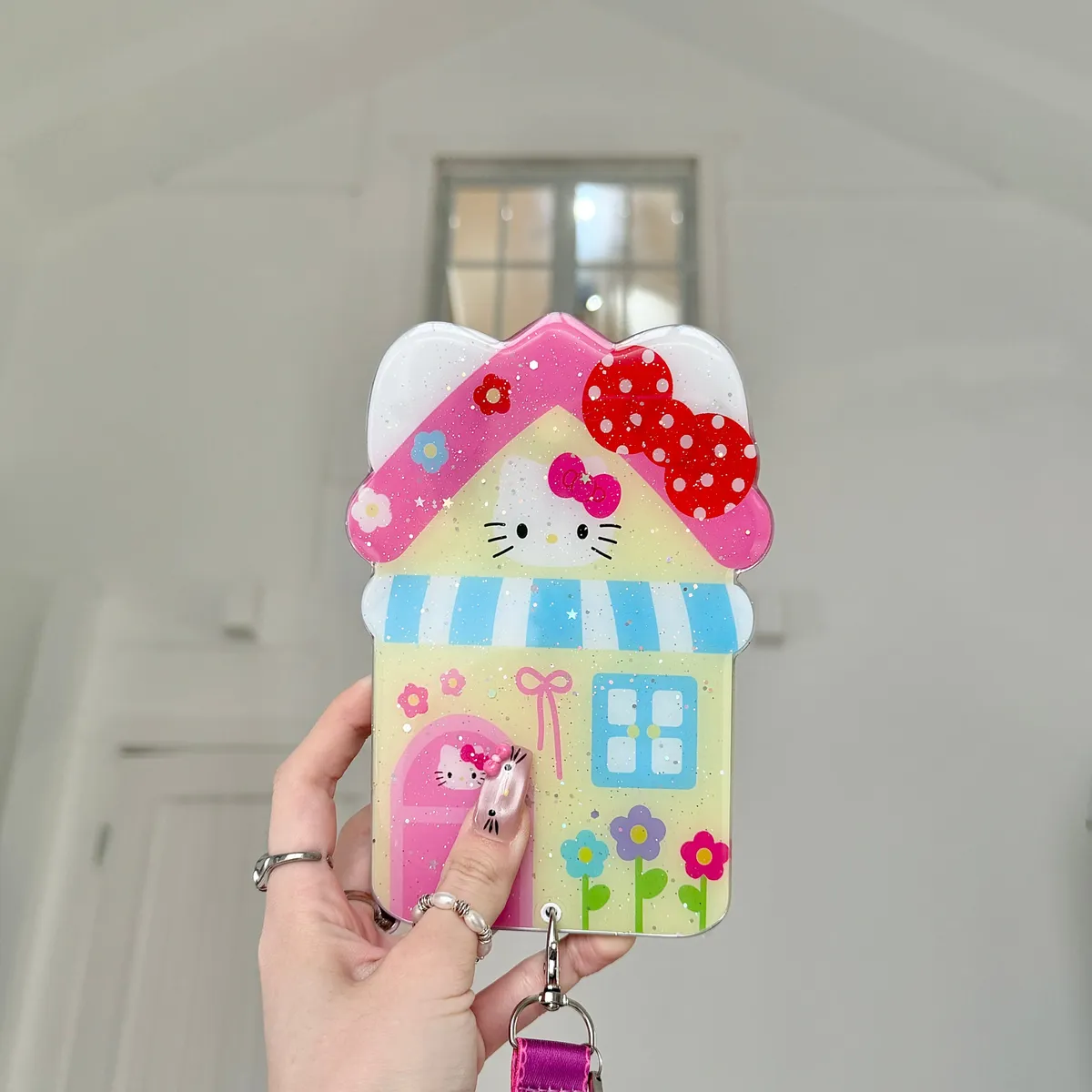 斜背推拉补妆镜Hellokitty房子适用16ProMax苹果手机壳iPhone15Pro防摔13p男女款15保护套