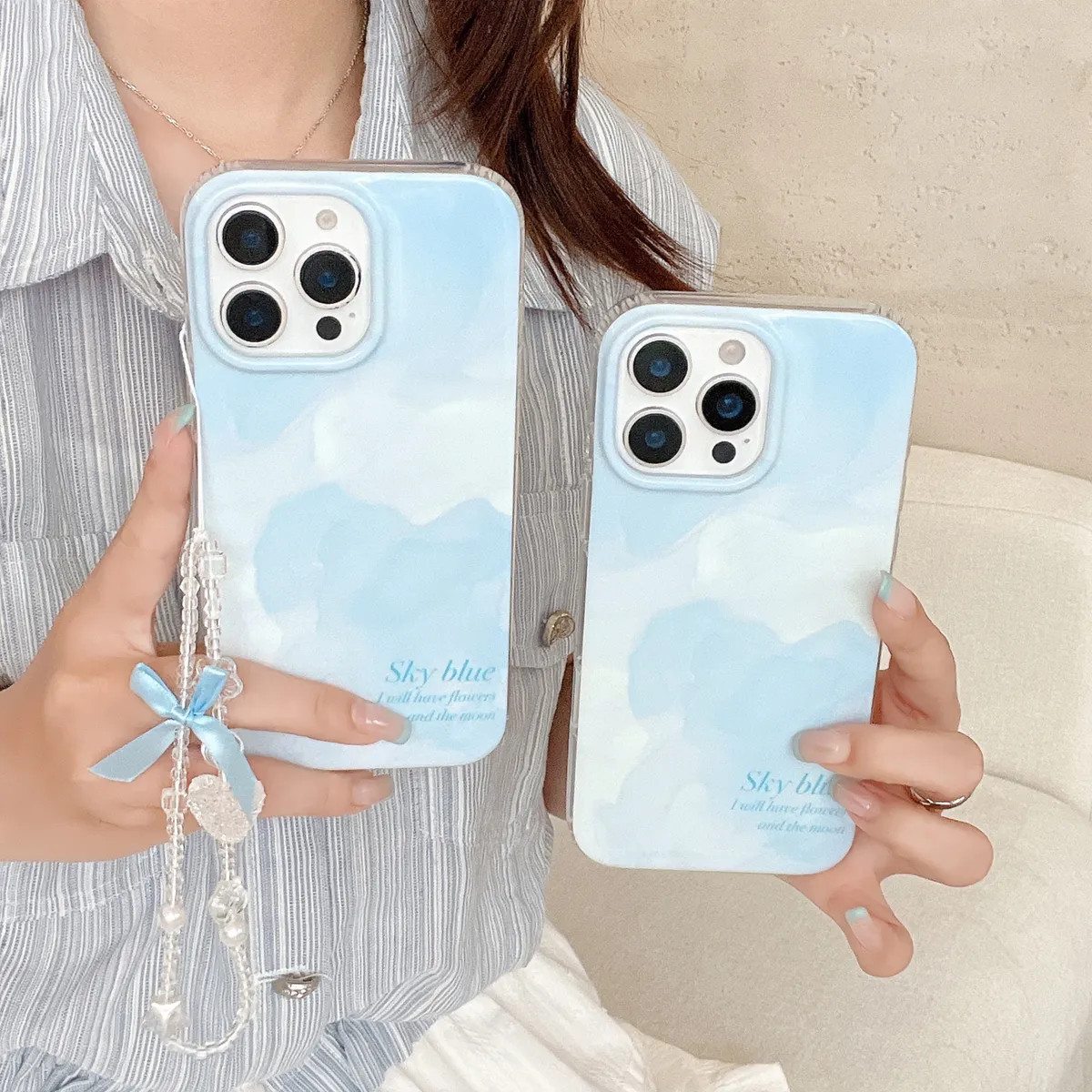 ins风晕染skyblue适用iphone16promax苹果15手机壳14pm新款ai按键全包防摔软壳小众卡通韩系 - 图片 4