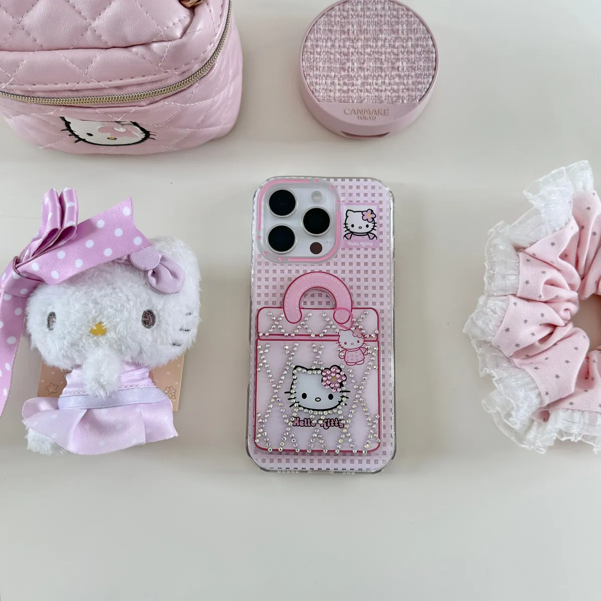 HelloKtty钻石菱格化妆包适用可爱16ProMax苹果手机壳iPhone15Pro14pm卡通系13保护套 - 图片 6