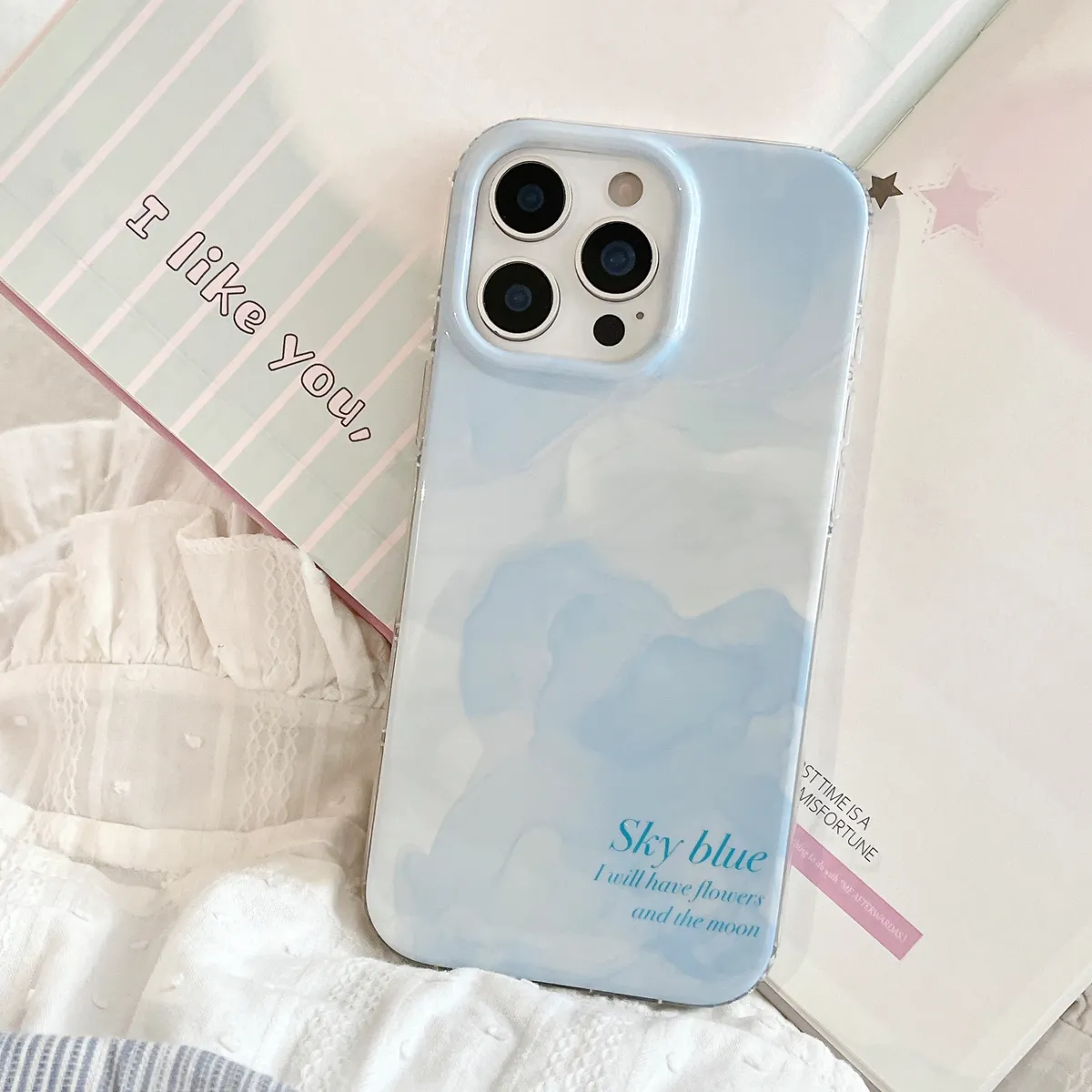 ins风晕染skyblue适用iphone16promax苹果15手机壳14pm新款ai按键全包防摔软壳小众卡通韩系 - 图片 2