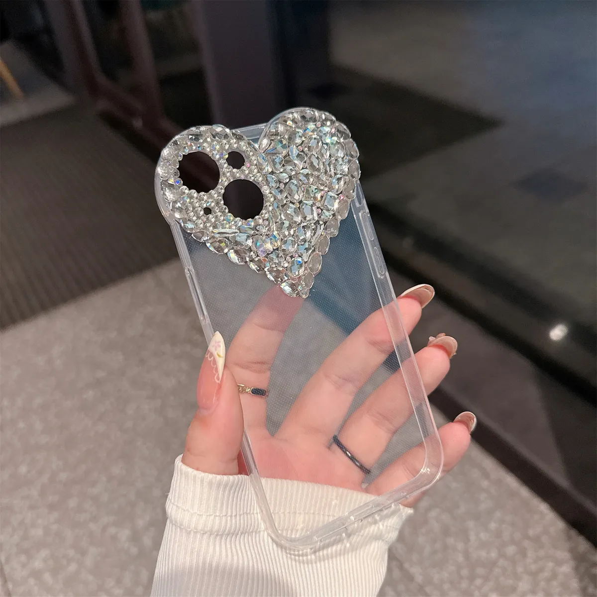 爱心水钻iPhone15手机壳16个性创意苹果14Promax奢华高级感适用13网红透明时尚高颜值12轻奢风潮流新款保护套 - 图片 4