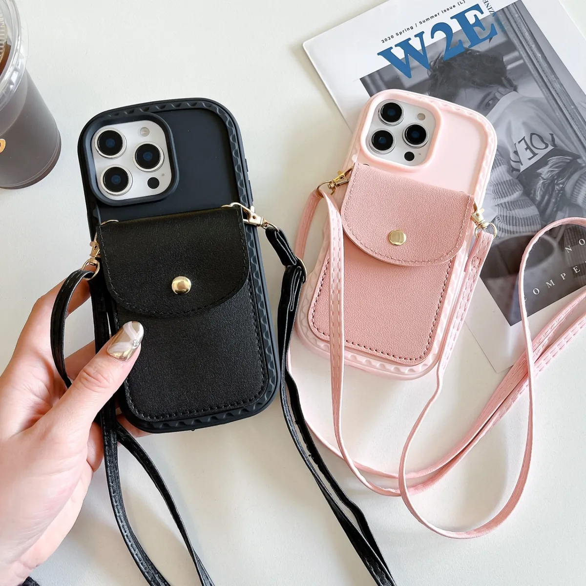 防尘塞推窗卡包安可拉红小香风山卡包带斜挎绳手机壳适用iPhone16promax苹果15/14/13新年款高级感软壳全包防摔套 - 图片 5