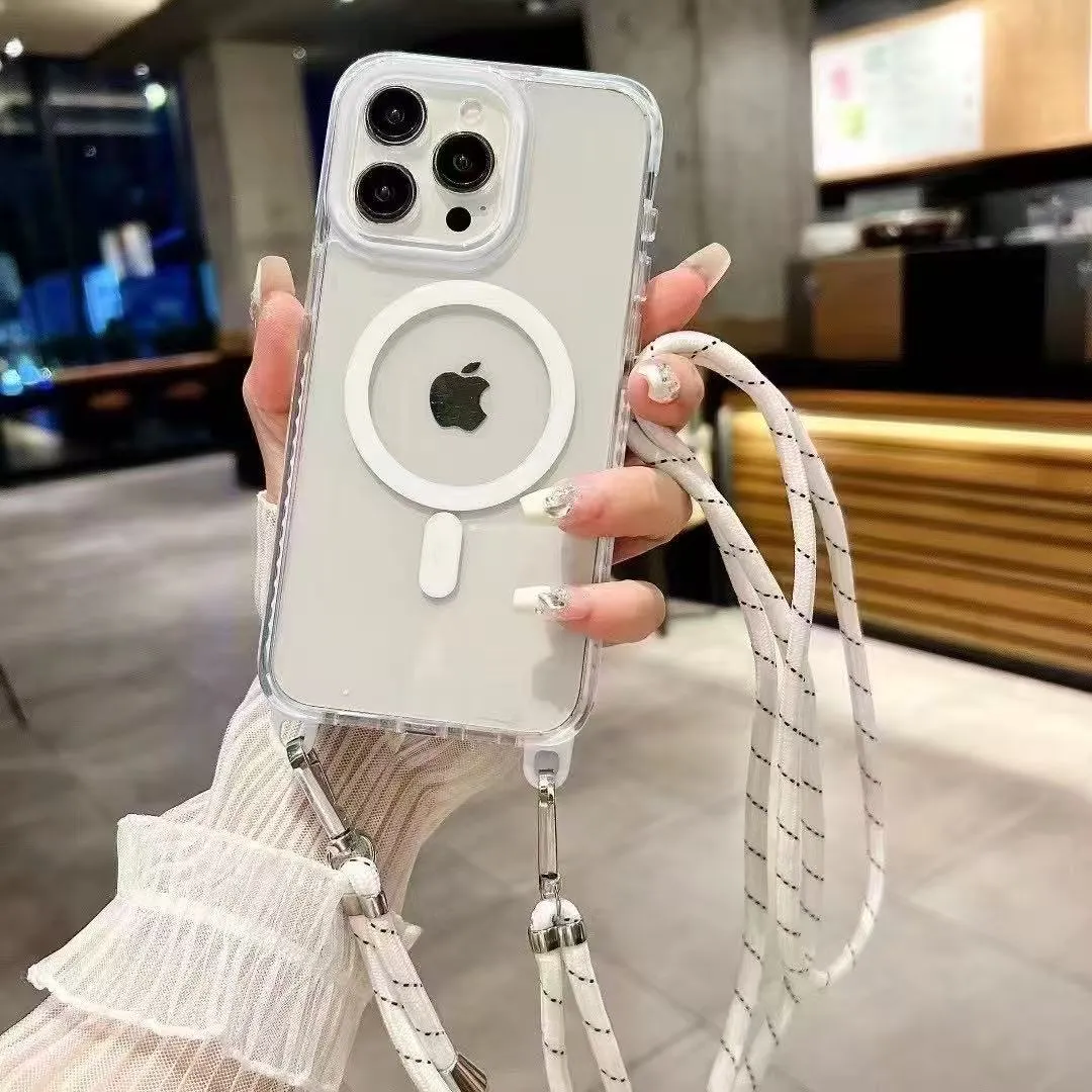 幻彩挂绳磁吸系列四角防摔适用iphone苹果magsafe斜挎挂绳透明小众手机保护壳