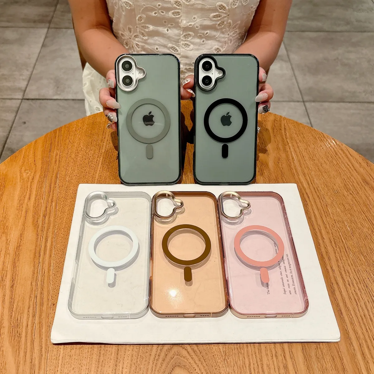 适用苹果iphone16系列手机壳 钛铝纱感磁吸系列 铝合金边框五金按键相框 TPU肤感半透明强磁 - 图片 5
