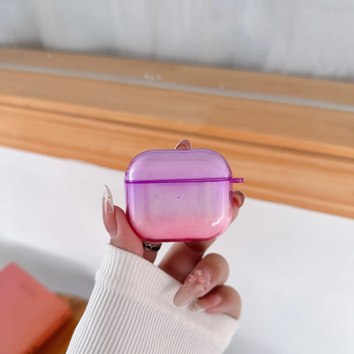 复古彩色双色渐变晕染半透AirPods4代耳机套适用苹果2代蓝牙耳机壳AirPods3代新款小众设计挂件AirPodspro2防摔壳 - 图片 3