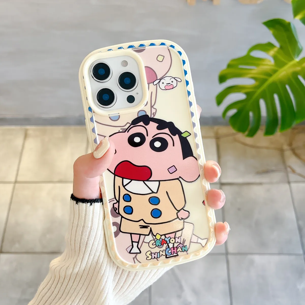 防尘塞推窗小新ins可爱卡通适用苹果15promax手机壳iPhone14女新款13皮质12PM时尚女小众荔枝纹15Pro防摔14pro保护套 - 图片 3