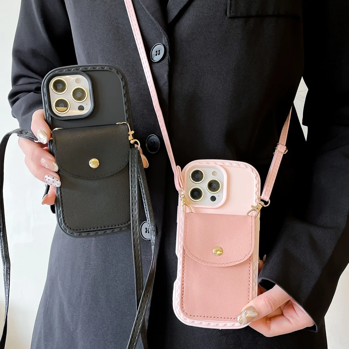 防尘塞推窗卡包安可拉红小香风山卡包带斜挎绳手机壳适用iPhone16promax苹果15/14/13新年款高级感软壳全包防摔套 - 图片 9