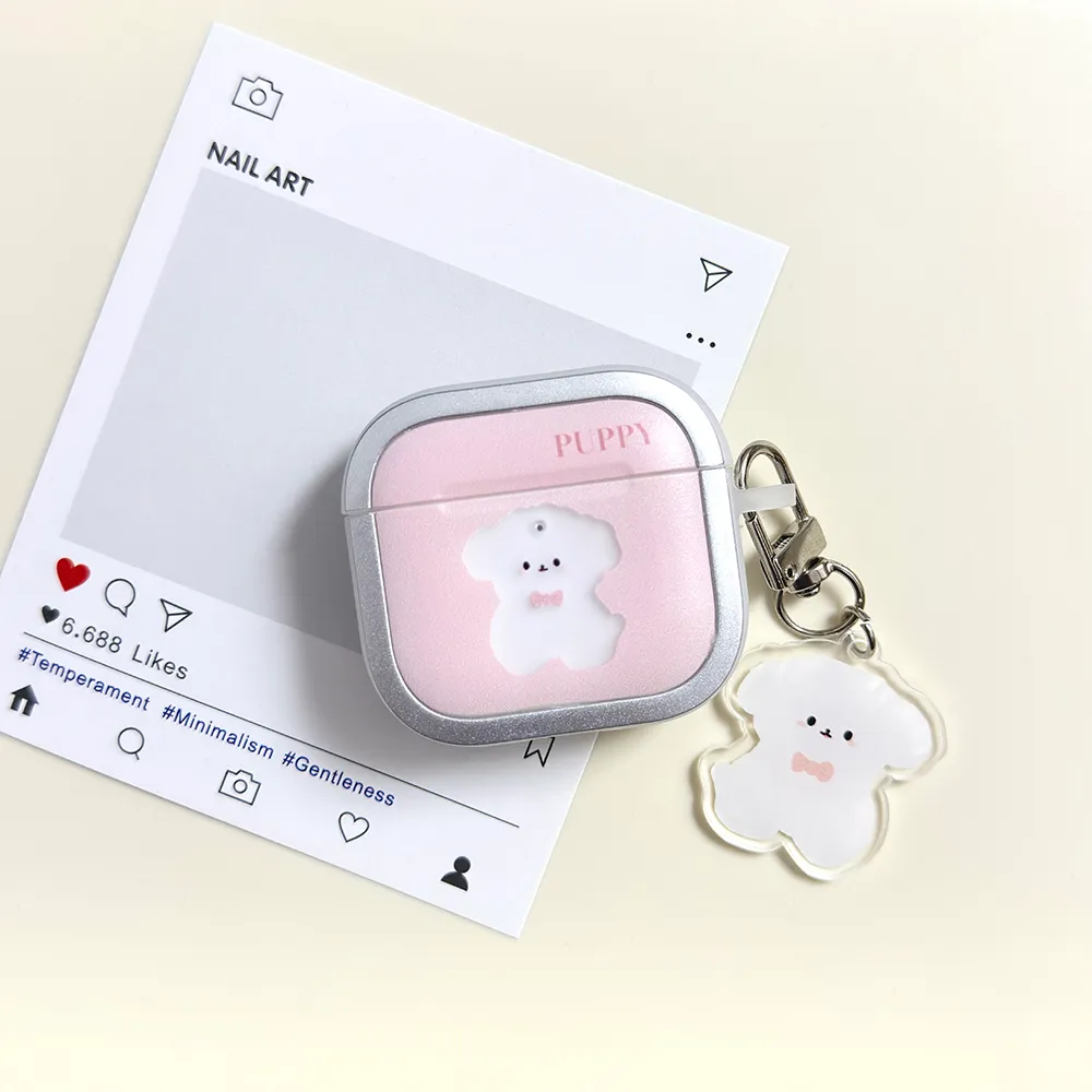 卡通粉色小狗带挂件适苹果4代airpods蓝牙耳机保护套airpodspro二 - 图片 6