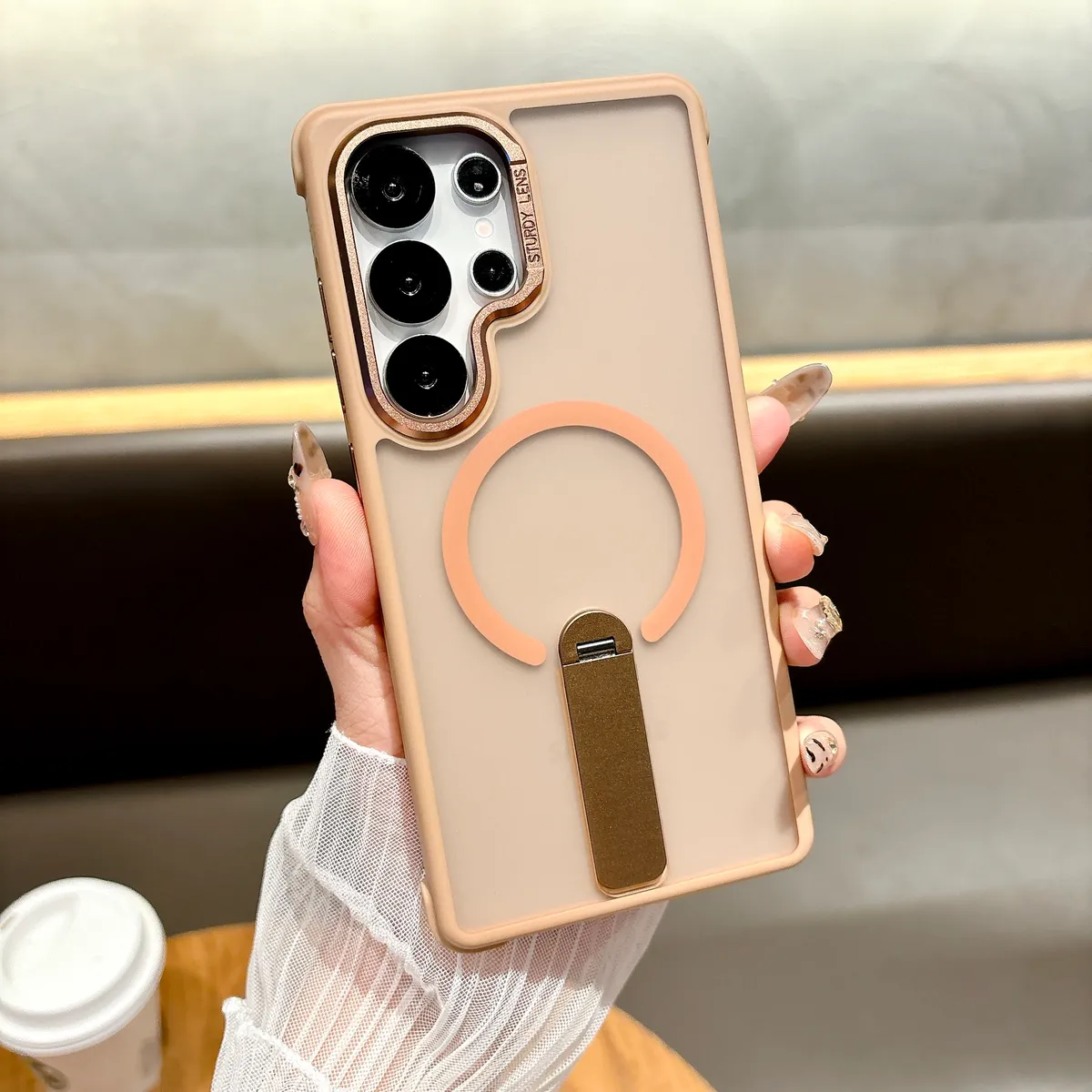 适用GSM三星iPhone苹果magsafe磁吸四角防摔磨砂肤感耐磨360旋转站立支架TPU二合一五金按键五金相框防滑手机壳 - 图片 10
