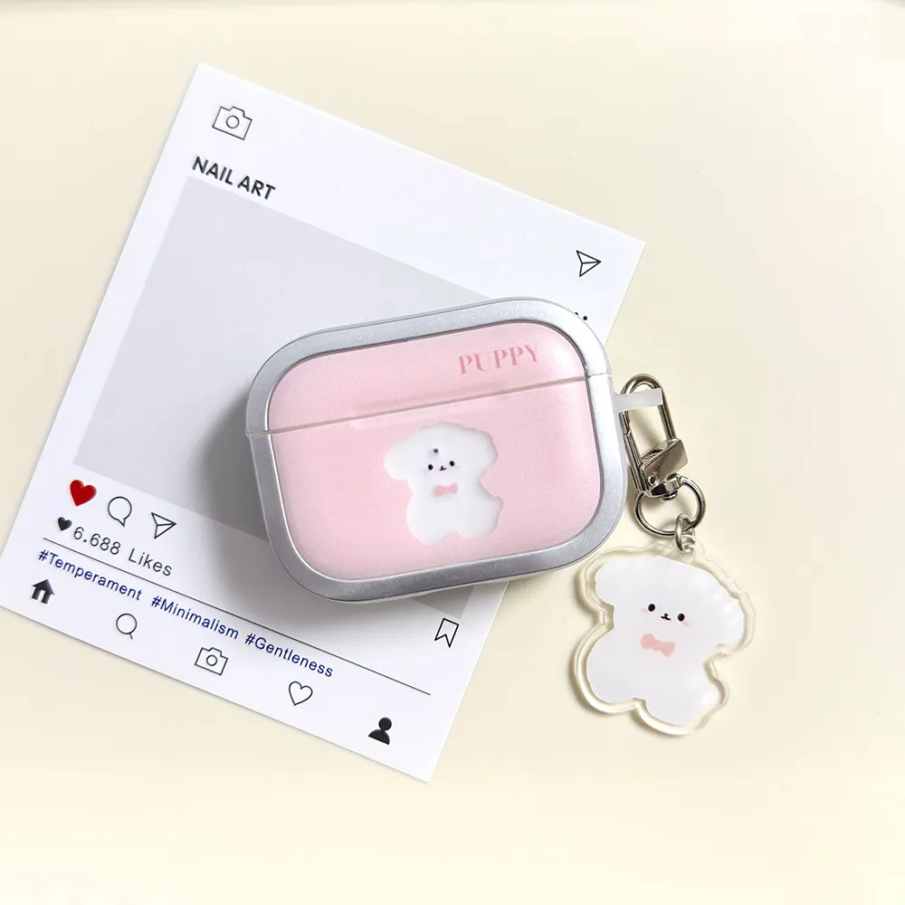 卡通粉色小狗带挂件适苹果4代airpods蓝牙耳机保护套airpodspro二 - 图片 3