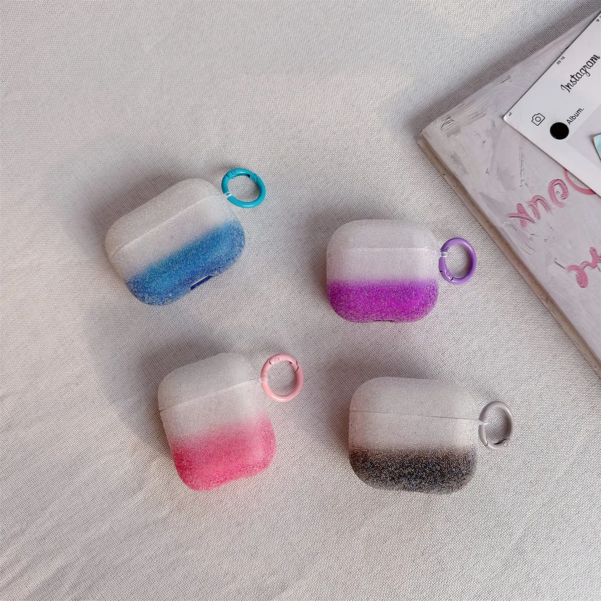 适用苹果AirPods4保护套airpodsPro2无线蓝牙耳机壳软airpods3pro二三四代分体式1/2/3/4渐变珠钻耳机壳防摔新款