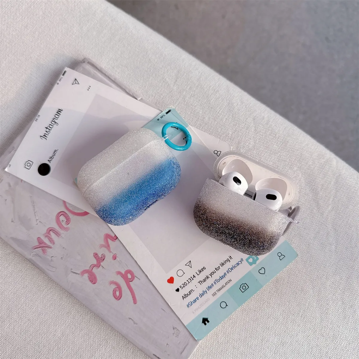 适用苹果AirPods4保护套airpodsPro2无线蓝牙耳机壳软airpods3pro二三四代分体式1/2/3/4渐变珠钻耳机壳防摔新款 - 图片 8