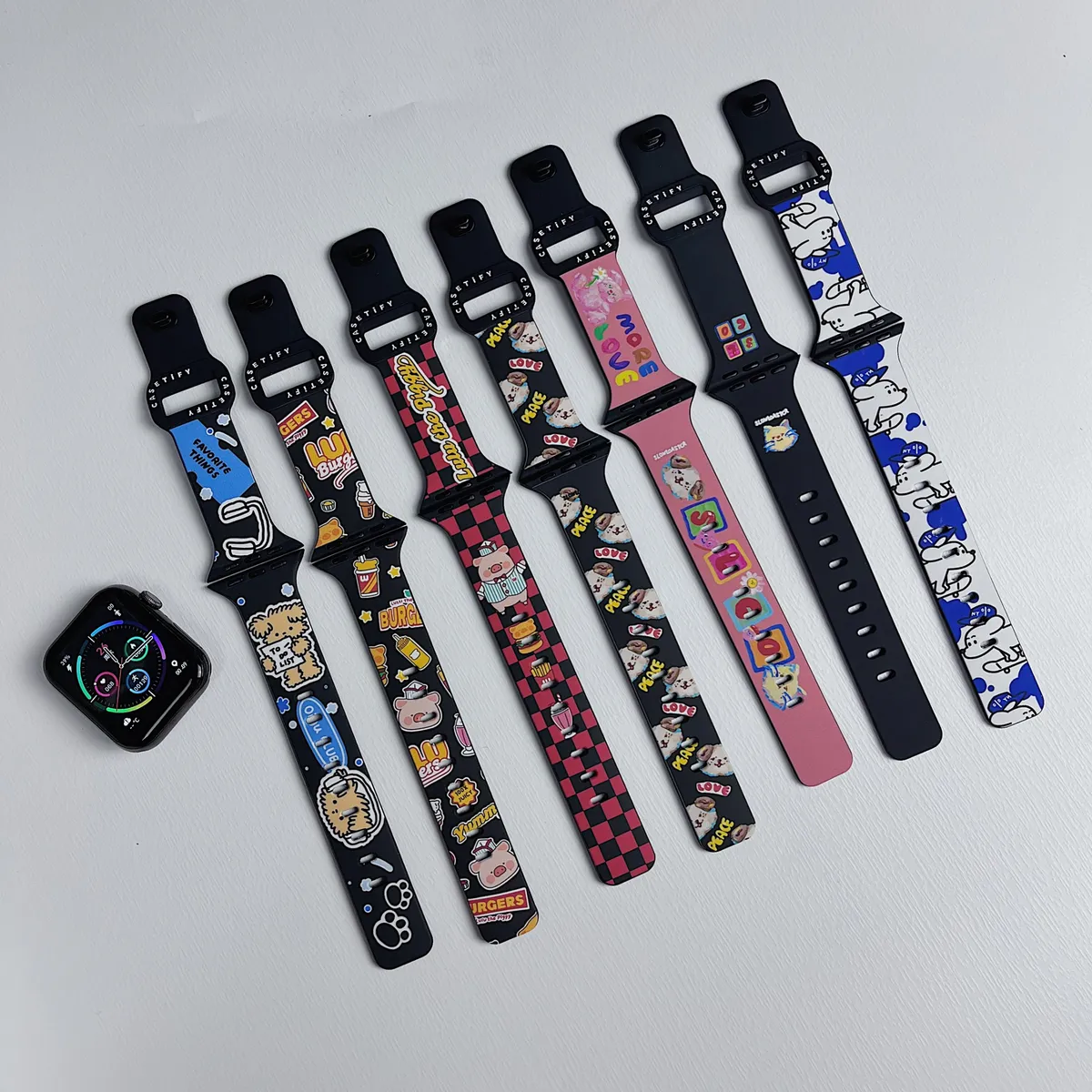苹果-CASETiFY表带LULU猪涂鸦猫狗-硅胶材质适用S1-S10腕带S9高级感表带S8 - 图片 2