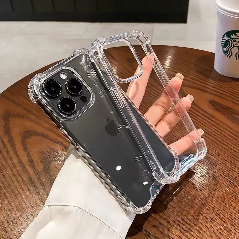 四角防摔亚克力适用苹果16promax手机壳加厚气囊iPhone15透明简约14promax高级感13防摔14plus亚克力12男女款11大孔摄像头Xsmax软边硬背7plus - 图片 3