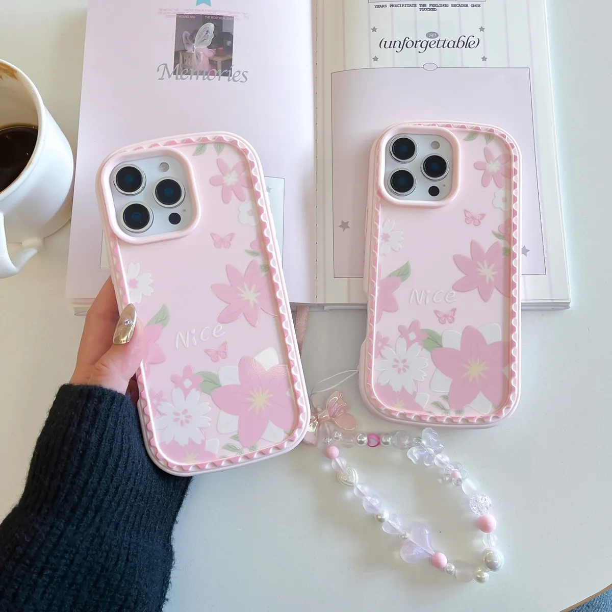 新模具防尘塞推窗 粉色花  温柔粉色蝴蝶结适用于苹果15ProMax手机壳iPhone14Pro全包13卡通12防摔保护套新款少女心软 - 图片 3