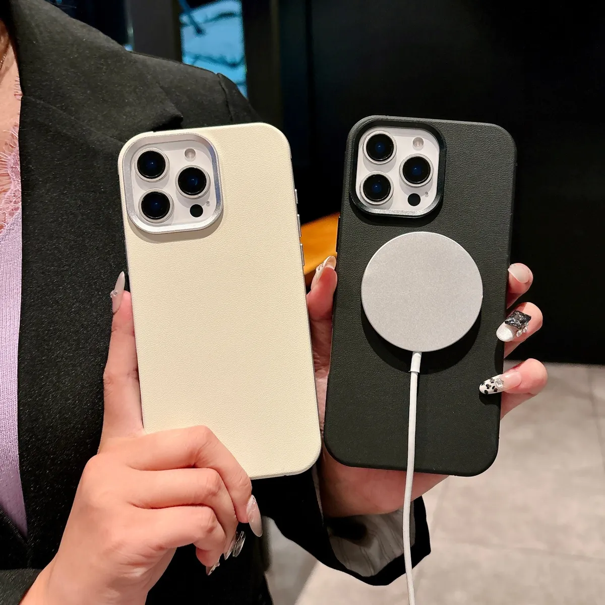 适用苹果iphone16系列手机壳 钛铝柔硅磁吸系列铝合金边框五金按键相框TPU有机硅皮革 - 图片 9