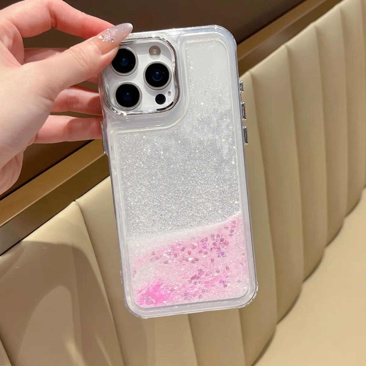 透明电镀框按键流沙手机壳适用iPhone16promax手机壳15苹果12全包11高级14promax仙女款ins同款网红15plus日韩新款 - 图片 10