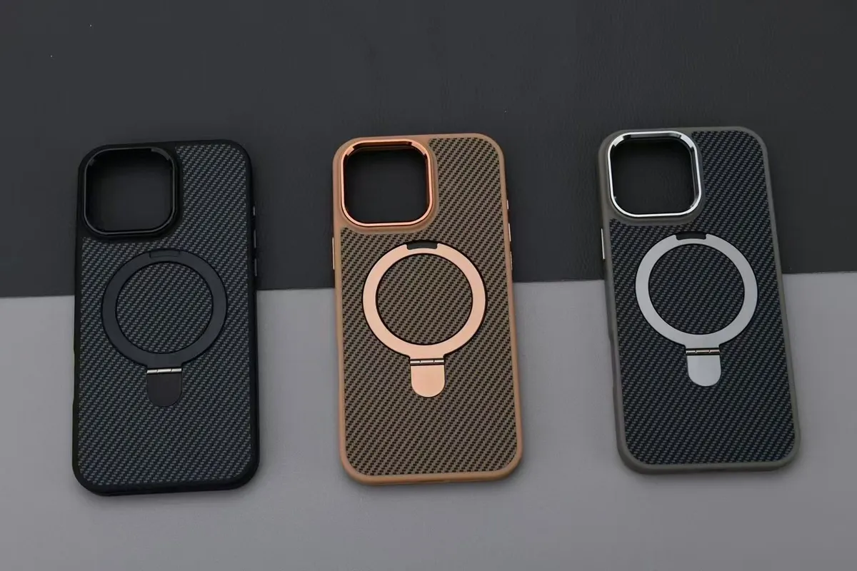 金属支架N52强磁吸充电凯夫拉纹理适用苹果iphone手机保护壳碳纤维纹防指纹抗摔防震简约时尚 - 图片 7