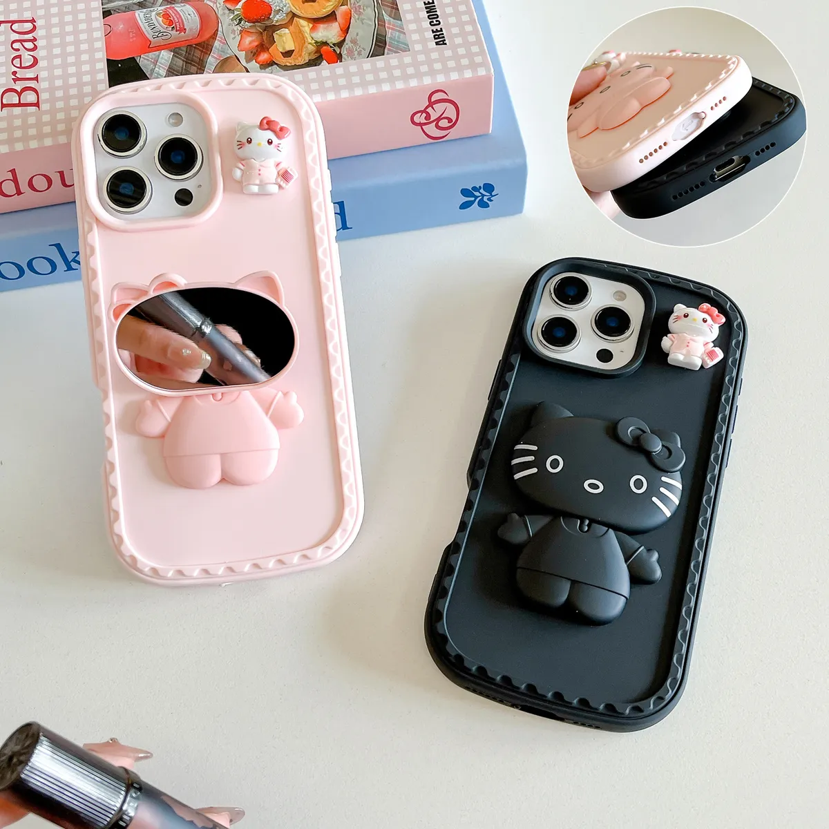 防尘塞推窗KT猫适用苹果15pro手机壳13日韩14promax卡通11可爱iPhone16plus网红ins风新款创意个性保护套 - 图片 3