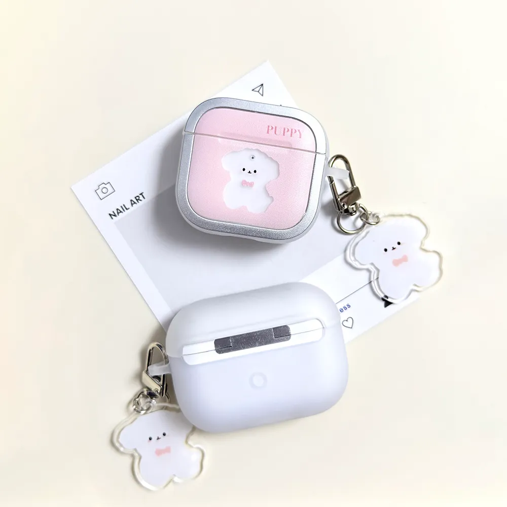 卡通粉色小狗带挂件适苹果4代airpods蓝牙耳机保护套airpodspro二