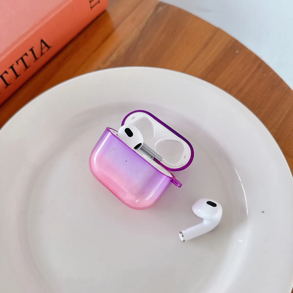 复古彩色双色渐变晕染半透AirPods4代耳机套适用苹果2代蓝牙耳机壳AirPods3代新款小众设计挂件AirPodspro2防摔壳 - 图片 5