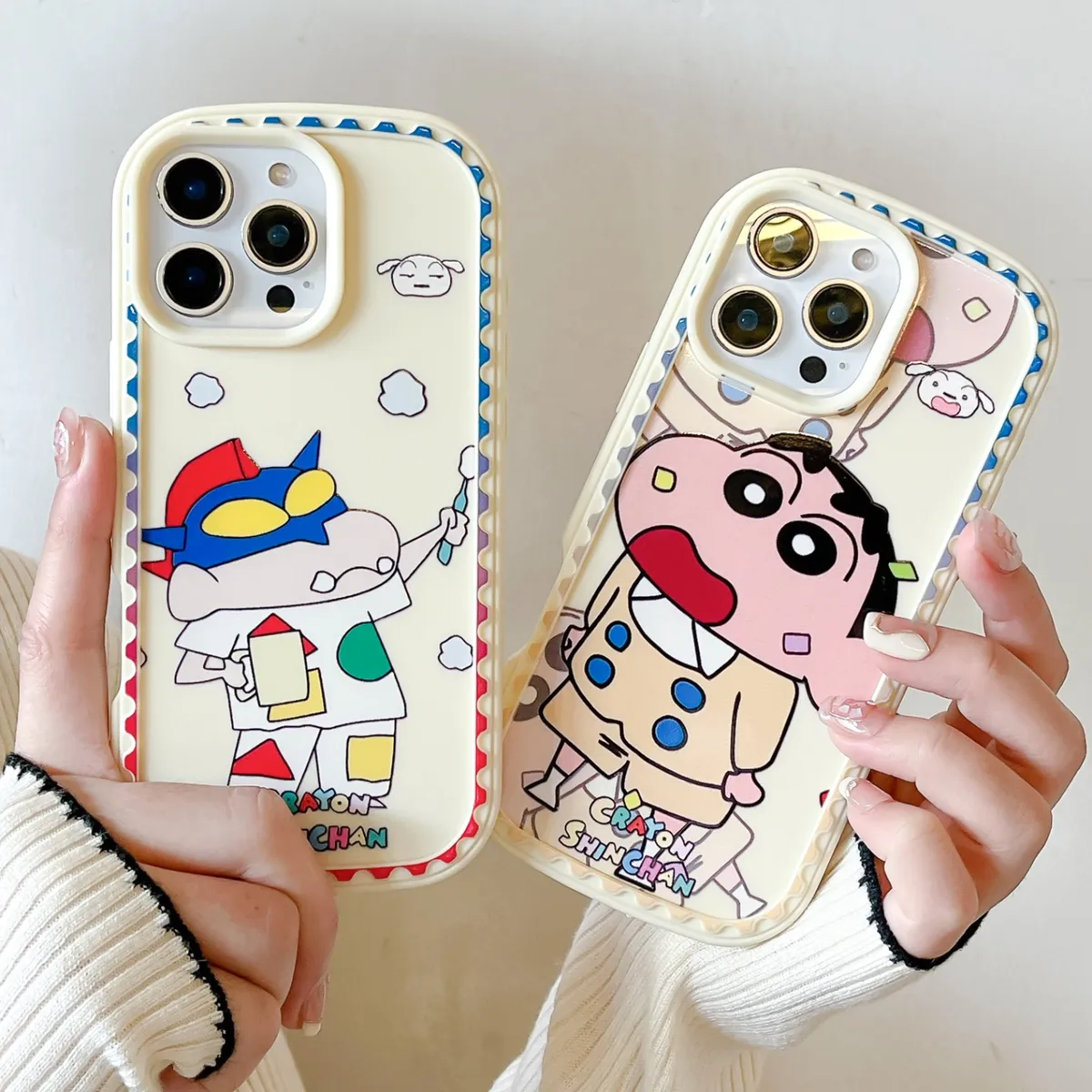 防尘塞推窗小新ins可爱卡通适用苹果15promax手机壳iPhone14女新款13皮质12PM时尚女小众荔枝纹15Pro防摔14pro保护套 - 图片 4