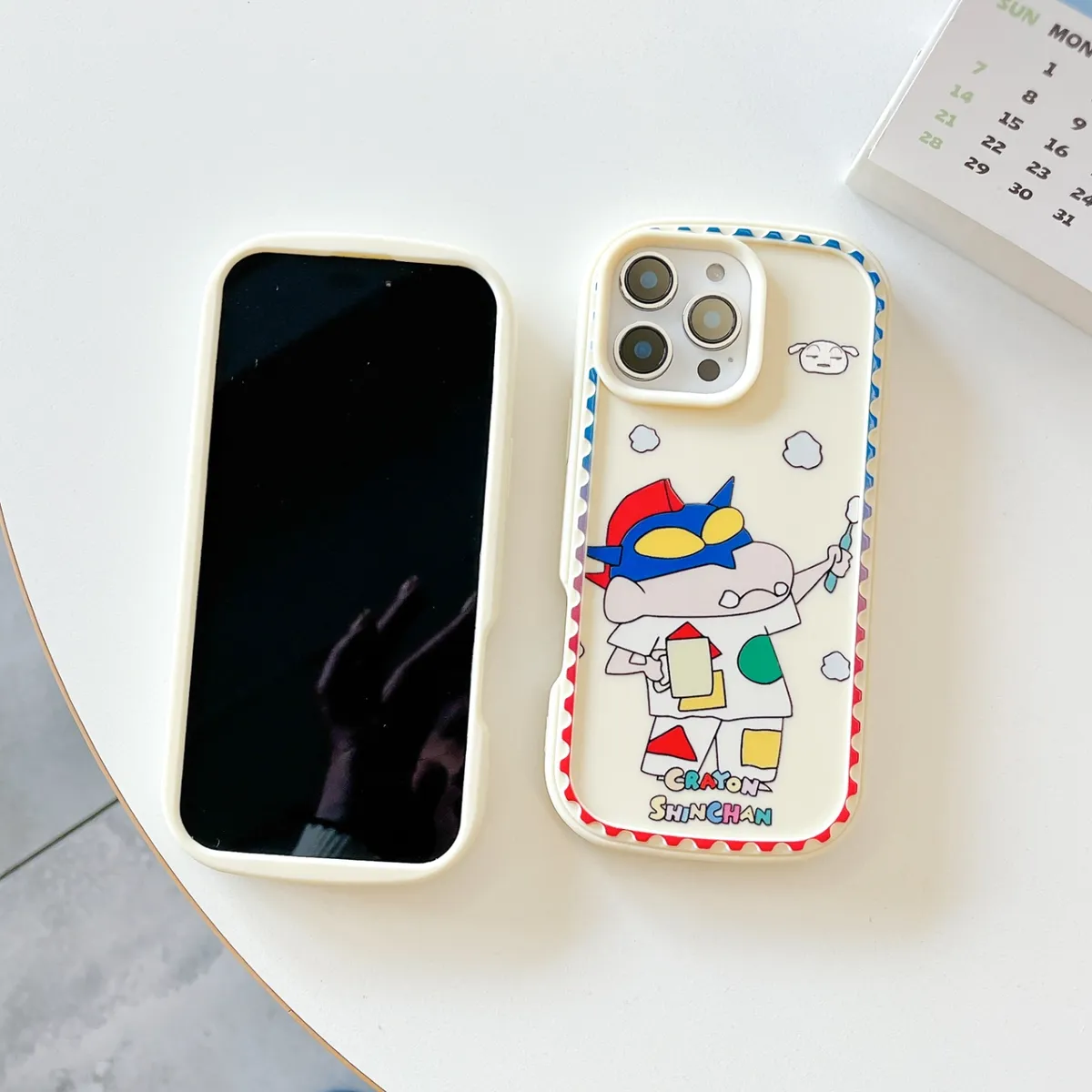 防尘塞推窗小新ins可爱卡通适用苹果15promax手机壳iPhone14女新款13皮质12PM时尚女小众荔枝纹15Pro防摔14pro保护套 - 图片 8