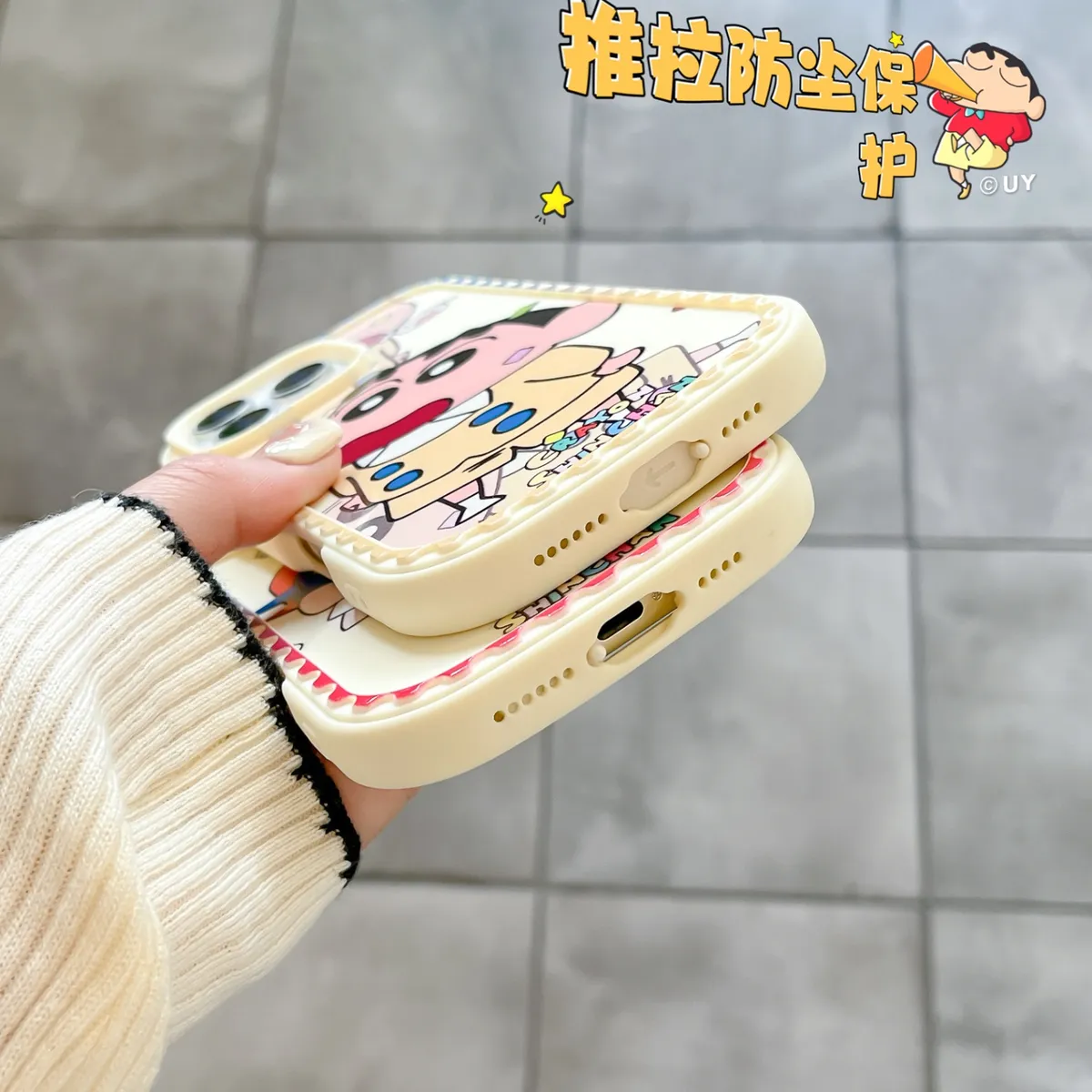 防尘塞推窗小新ins可爱卡通适用苹果15promax手机壳iPhone14女新款13皮质12PM时尚女小众荔枝纹15Pro防摔14pro保护套 - 图片 6