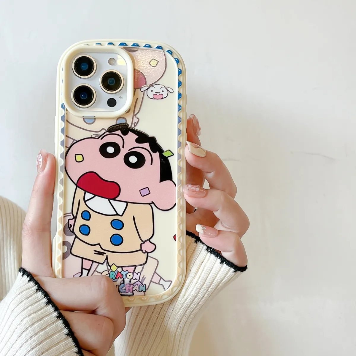 防尘塞推窗小新ins可爱卡通适用苹果15promax手机壳iPhone14女新款13皮质12PM时尚女小众荔枝纹15Pro防摔14pro保护套 - 图片 7