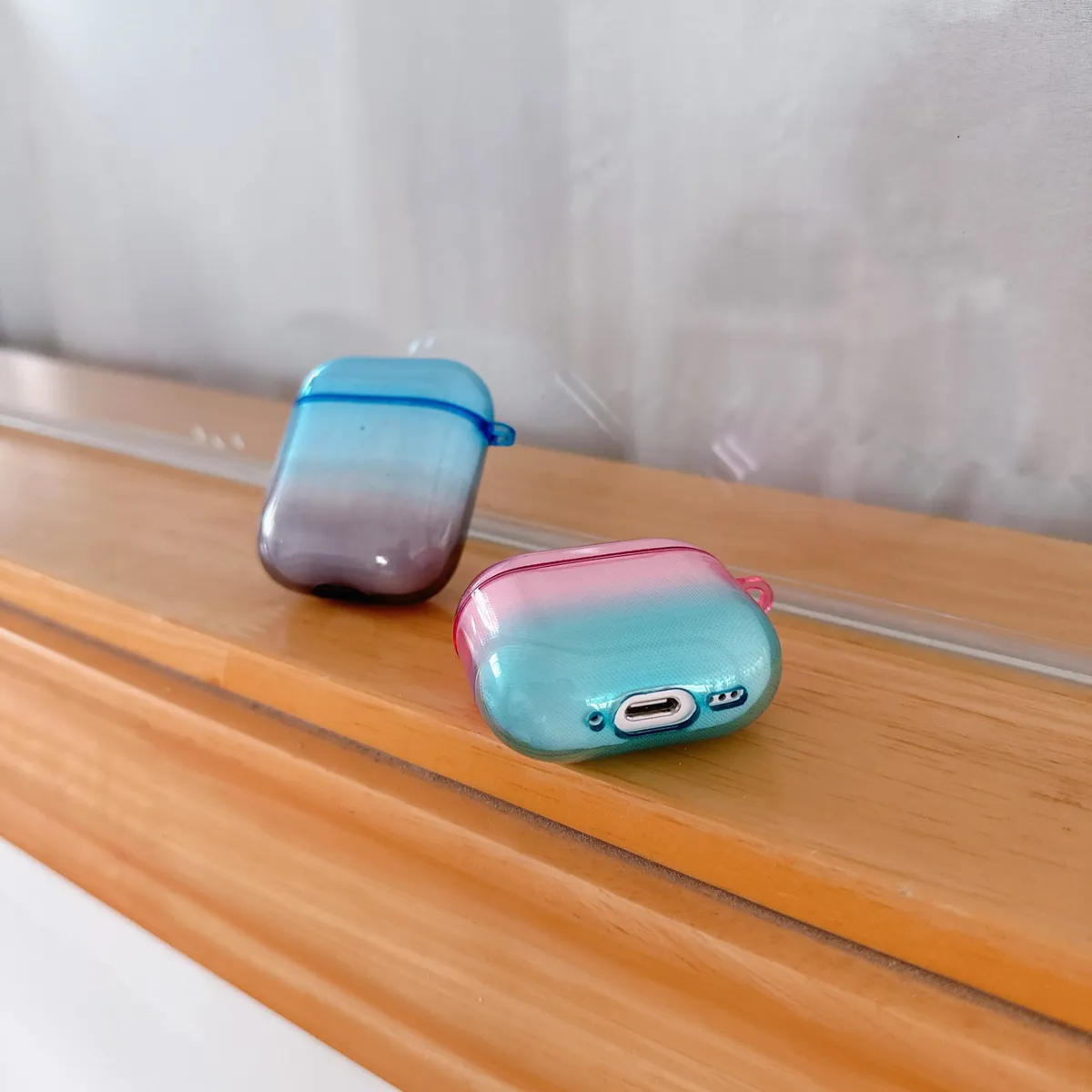 复古彩色双色渐变晕染半透AirPods4代耳机套适用苹果2代蓝牙耳机壳AirPods3代新款小众设计挂件AirPodspro2防摔壳 - 图片 9