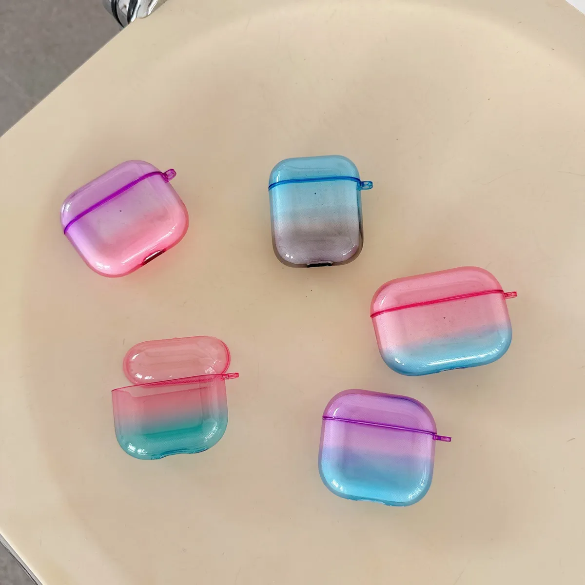 复古彩色双色渐变晕染半透AirPods4代耳机套适用苹果2代蓝牙耳机壳AirPods3代新款小众设计挂件AirPodspro2防摔壳