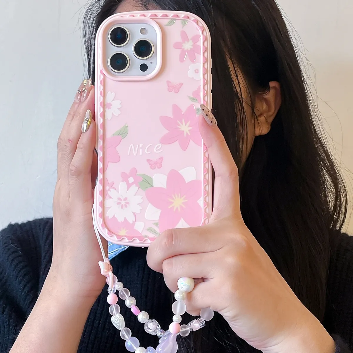 新模具防尘塞推窗 粉色花  温柔粉色蝴蝶结适用于苹果15ProMax手机壳iPhone14Pro全包13卡通12防摔保护套新款少女心软 - 图片 10