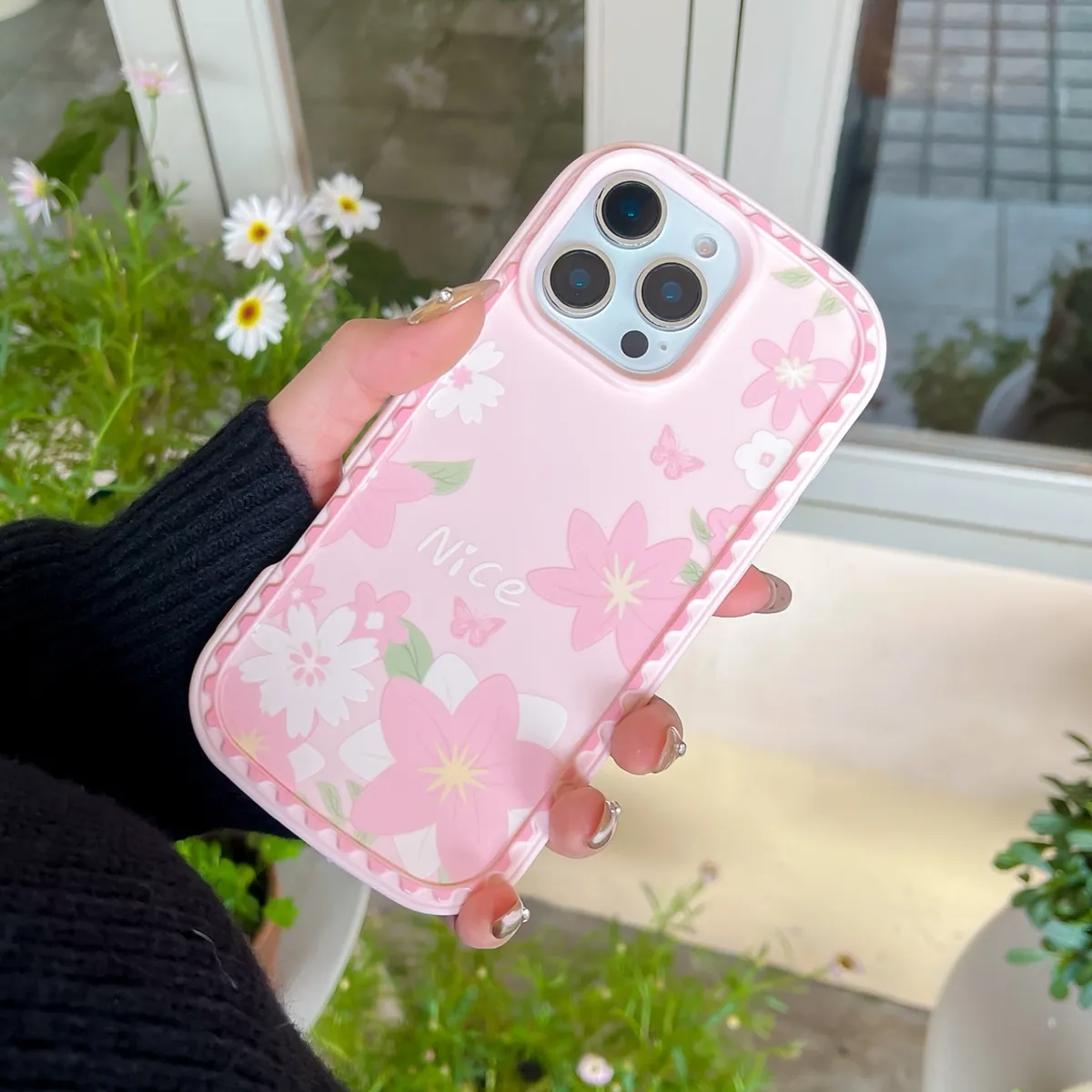新模具防尘塞推窗 粉色花  温柔粉色蝴蝶结适用于苹果15ProMax手机壳iPhone14Pro全包13卡通12防摔保护套新款少女心软 - 图片 2