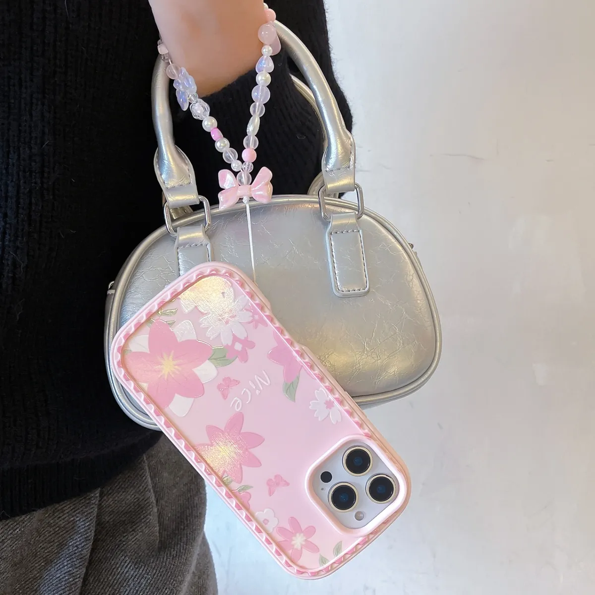 新模具防尘塞推窗 粉色花  温柔粉色蝴蝶结适用于苹果15ProMax手机壳iPhone14Pro全包13卡通12防摔保护套新款少女心软 - 图片 5