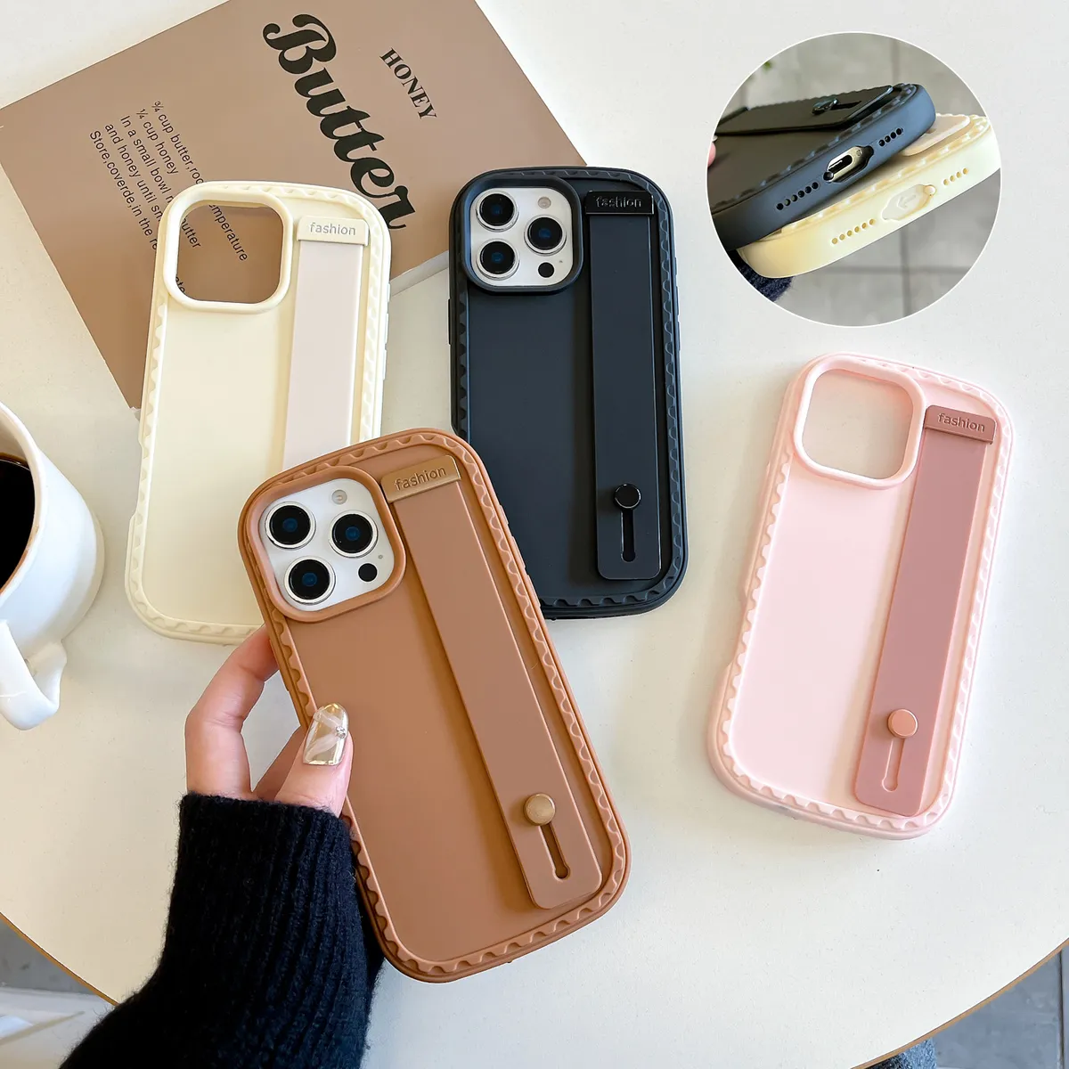 防尘塞推窗 手腕带 小众ins温柔个奶油白纯色软壳适用16promax苹果15手机壳iPhone14pro简约13promax保护套16软壳15 - 图片 10