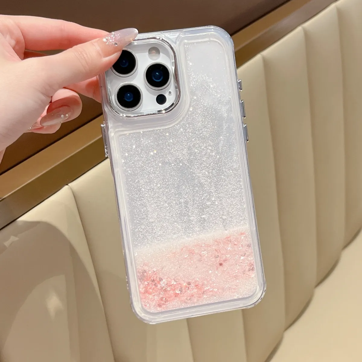 透明电镀框按键流沙手机壳适用iPhone16promax手机壳15苹果12全包11高级14promax仙女款ins同款网红15plus日韩新款 - 图片 5